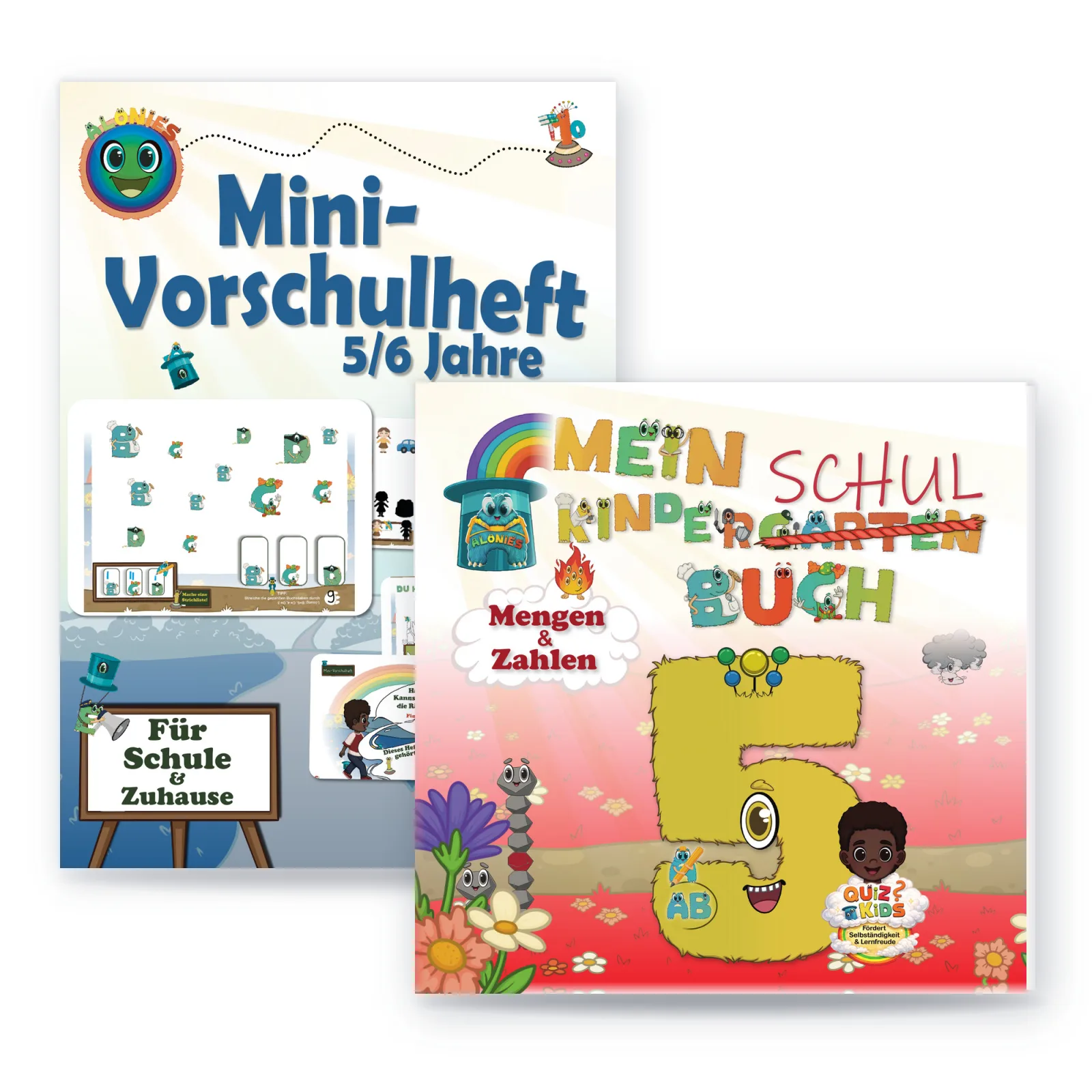 Paket Leo von Alonies: Schul-Kindergarten-Buch Mengen & Zahlen mit der 5 und Mini-Vorschulheft 5/6 Jahre für Schule und Zuhause – selbstständig lernen ab 5 Jahren.