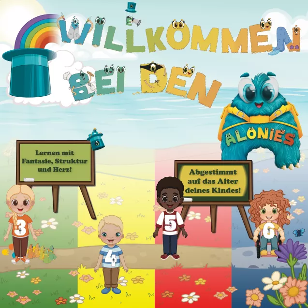 Willkommen bei den Alonies – kindgerechtes, spielerisches und selbstständiges Lernen für Kinder ab 3 Jahren. Die Figuren Lucia (3 Jahre), Finn (4 Jahre) und Leo (5 Jahre) begleiten durch altersgerechte Lernabenteuer. Perfekt abgestimmt auf das jeweilige Lernniveau – von Kindern für Kinder gemacht, mit liebevoll gestalteten Materialien zur Förderung von Kreativität, Selbstständigkeit und Vorschulkompetenzen. Willkommen bei den Alonies – kindgerechtes, spielerisches und selbstständiges Lernen für Kinder ab 3 Jahren. Die Figuren Lucia (3 Jahre), Finn (4 Jahre) und Leo (5 Jahre) begleiten durch altersgerechte Lernabenteuer. Perfekt abgestimmt auf das jeweilige Lernniveau – von Kindern für Kinder gemacht, mit liebevoll gestalteten Materialien zur Förderung von Kreativität, Selbstständigkeit und Vorschulkompetenzen.