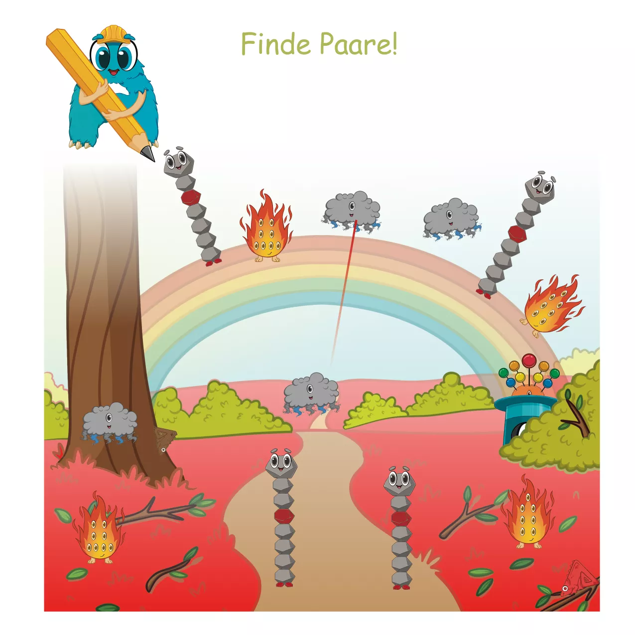 Wimmelbild aus Leos erstem Abenteuer: Mehrere Elementis entdecken und Paare finden. Fördert visuelle Wahrnehmung, genaues Hinsehen, spielerisches Vergleichen und erstes Mengenverständnis – kindgerecht verpackt in einer liebevoll gestalteten Entdeckerseite. Wimmelbild aus Leos erstem Abenteuer: Mehrere Elementis entdecken und Paare finden. Fördert visuelle Wahrnehmung, genaues Hinsehen, spielerisches Vergleichen und erstes Mengenverständnis – kindgerecht verpackt in einer liebevoll gestalteten Entdeckerseite.