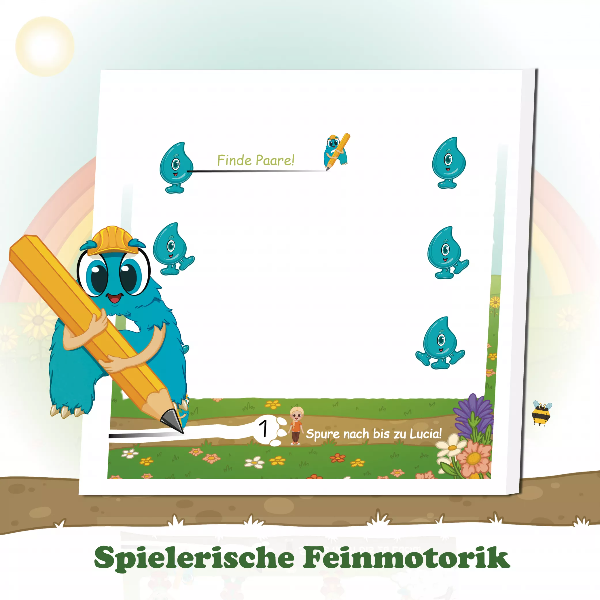 Fußspuren leiten durch die Seiten – Kinder sehen, wo sie sind, was noch kommt und erleben sichtbaren Lernfortschritt.