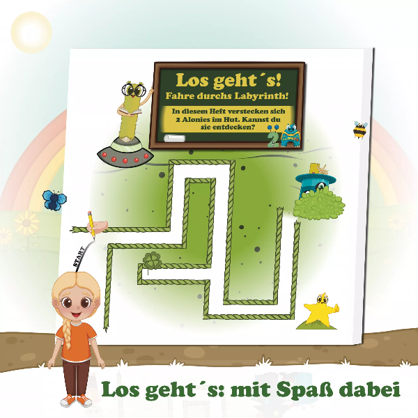 Bild mit Reflexionsfrage „Was machst du mit dem Heft?“ – stärkt Umweltbewusstsein und kindliche Entscheidungsfähigkeit.