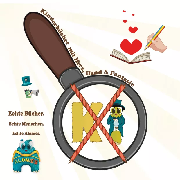 Echte Kinderbücher mit Herz, Hand und Fantasie – die Alonies zeigen, wie kreative Lernmaterialien ohne KI entstehen. Das Bild symbolisiert echte Handarbeit und liebevoll illustrierte Bücher für Kindergarten und Vorschule, gestaltet von Jasmin Noetzel und entwickelt von Jan Valentin Kalb. Die Alonies stehen für selbstständiges, spielerisches Lernen und eine Vorschulwelt voller Fantasie, Farben und Charaktere – echte Bücher, echte Menschen, echte Alonies.