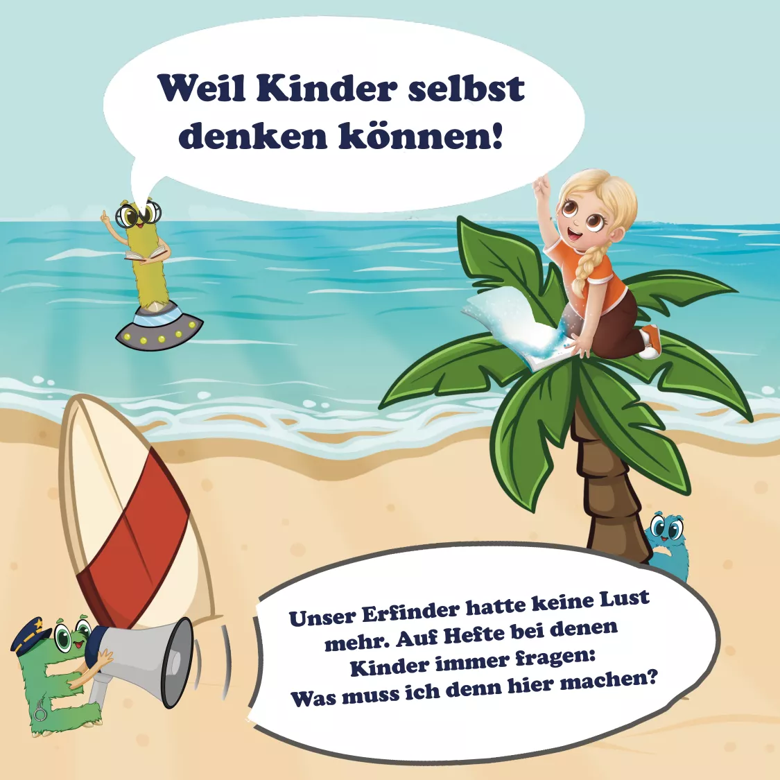 Kind fragt seinen Vater wiederholt „Was muss ich hier machen?“ – das Bild zeigt den Ursprungsgedanken hinter den Alonies und thematisiert kindliche Selbstständigkeit und Überforderung mit klassischen Lernmaterialien. Kind fragt seinen Vater wiederholt „Was muss ich hier machen?“ – das Bild zeigt den Ursprungsgedanken hinter den Alonies und thematisiert kindliche Selbstständigkeit und Überforderung mit klassischen Lernmaterialien.