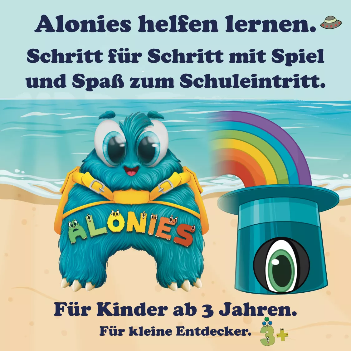 Alonies Logo mit Regenbogen, Zylinderhut und dem Slogan „Alonies helfen lernen – Schritt für Schritt mit Spiel und Spaß zum Schuleintritt“. Das Bild rundet das Konzept visuell ab und betont die Verbindung aus Struktur, Motivation und Selbstständigkeit. Alonies Logo mit Regenbogen, Zylinderhut und dem Slogan „Alonies helfen lernen – Schritt für Schritt mit Spiel und Spaß zum Schuleintritt“. Das Bild rundet das Konzept visuell ab und betont die Verbindung aus Struktur, Motivation und Selbstständigkeit.