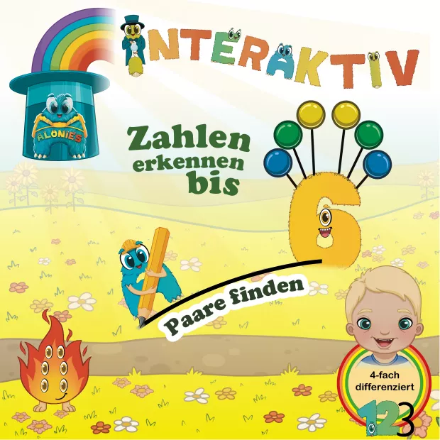 Zahlen und Mengen bis 6 verknüpfen – interaktives Lernmaterial Vorschule mit Finn. Alonies fördern spielerisches, selbstständiges Lernen. Zahlen und Mengen bis 6 verknüpfen – interaktives Lernmaterial Vorschule mit Finn. Alonies fördern spielerisches, selbstständiges Lernen.