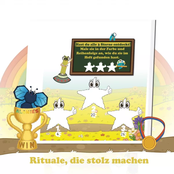  Wimmelbild aus Finns erstem Abenteuer: Fahrräder finden in einer liebevoll gestalteten Umgebung. Spielerisch Elementis entdecken, visuelle Details erfassen und Konzentration stärken. Fördert Wahrnehmung, Orientierung und erstes Suchverhalten ab 4 Jahren.