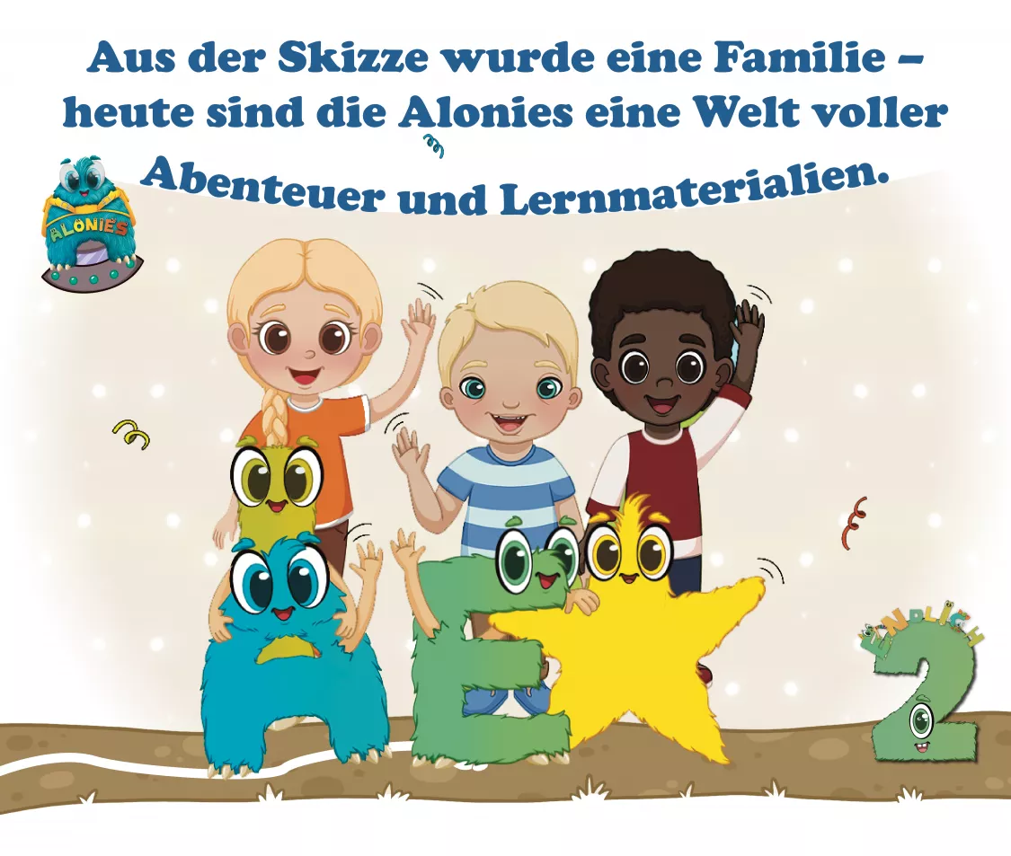 Die Alonies haben sich von einer Skizze zu einer ganzen Welt entwickelt – mit liebevoll gestalteten Abenteuern, Quiz-Kids-Büchern und Lernmaterialien für Vorschule und Kindergarten