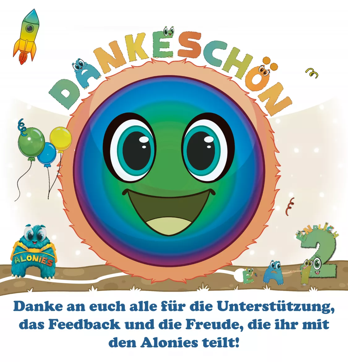 Die Alonies sagen Danke für 2 Jahre Unterstützung – mit Freude, Feedback und einer wachsenden Lernwelt für Vorschule & Kindergarten