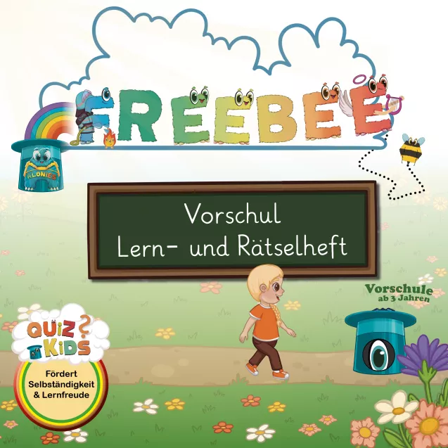Cover des kostenlosen Alonies-Vorschul- und Rätselhefts für Kinder ab 3 Jahren. Das liebevoll illustrierte Lernheft lädt spielerisch zum Entdecken ein und fördert Selbstständigkeit, Lernfreude und erste vorschulische Kompetenzen. Kinder arbeiten Schritt für Schritt mit klaren visuellen Lernanweisungen und erleben Lernen ohne Druck – ideal für Kindergarten, Vorschule und zu Hause.