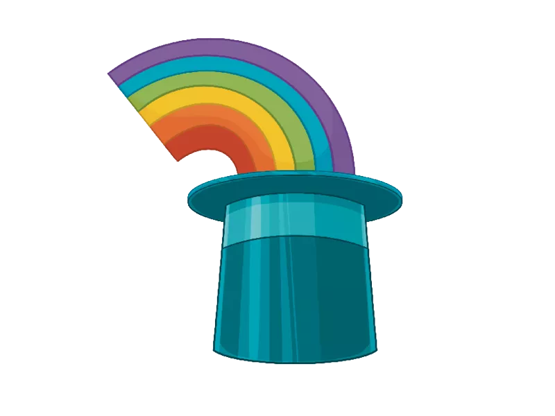 Alonies Hut mit Regenbogen