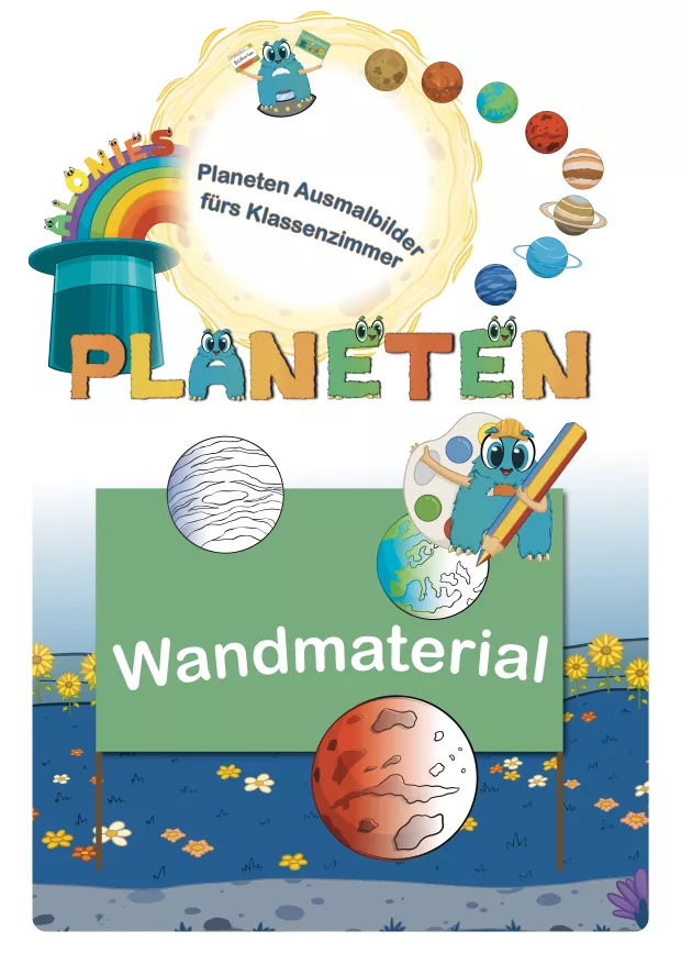 Planeten-Ausmalbilder für das Klassenzimmer – kindgerechtes Wandmaterial mit Alonies-Schrift für Grundschule und Vorschule