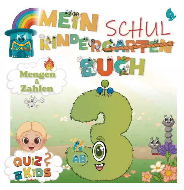 Das Cover von „Lucias erstes Abenteuer“ zeigt Lucia mit der Zahl 3 als Aloni-Figur, erkennbar an den Antennen und den markanten Zähnen. Das Vorschulbuch richtet sich an Kinder ab 3 Jahren und führt spielerisch in Zahlen, Mengen und erste Denkaufgaben ein – mit klaren Strukturen, Ritualen und liebevoll gestalteten Figuren wie Ayudi, Explaini und Informi.