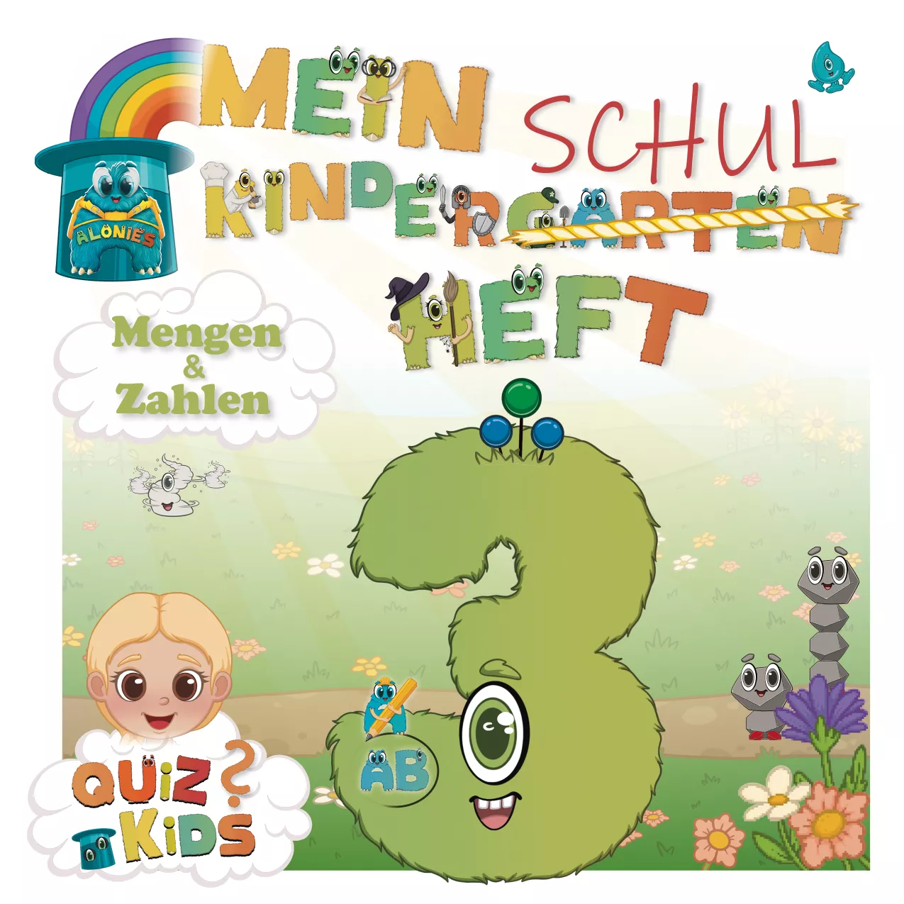 Das digitale Vorschulheft „Lucias erstes Abenteuer“ zeigt auf dem Cover Lucia mit der Alonie-Zahl 3 – mit drei Antennen und drei Zähnen. Das PDF-Heft ist speziell für Kinder ab 3 Jahren entwickelt worden, um spielerisch Mengen und Zahlen zu entdecken. Perfekt für Vorschule, Kita und frühe Förderung zu Hause.