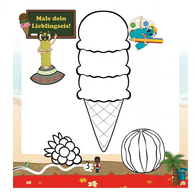 Kreativseite – Lieblings-Eis malen
Kreativseite mit der Aufgabe, ein eigenes Lieblingseis zu malen. Kinder wählen Farben frei aus und gestalten individuell – ideal zur Förderung von Kreativität, Selbstbestimmung und gestalterischer Ausdruckskraft.