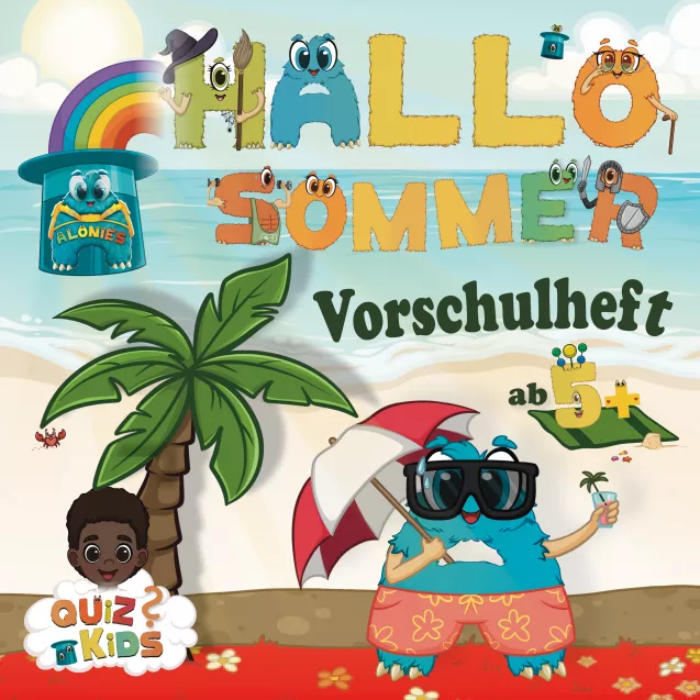 Cover – Hallo Sommer
Farbenfrohes Cover des Vorschul-Mitmachbuchs „Hallo Sommer – Vorschulspaß ab 5 Jahren“. Leo, die Hauptfigur, führt durch ein kindgerechtes Lernabenteuer mit vielfältigen Aufgaben zur Förderung von Selbstständigkeit, Kreativität und vorschulischen Kompetenzen. Das Heft ist reich illustriert, strukturiert aufgebaut und enthält typische Alonies-Elemente wie Sterne, Hüte und visuelle Verlaufsleisten. Ideal für Kinder ab 5 Jahren.