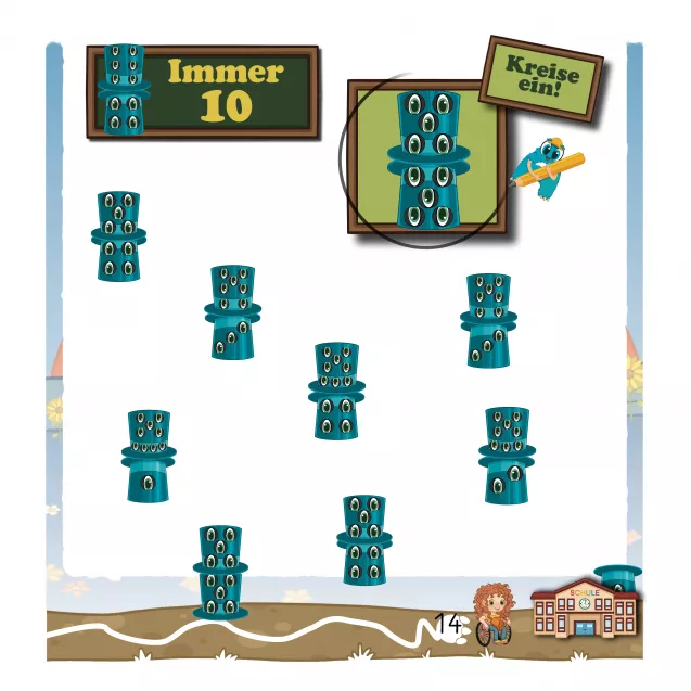 Zahlenraum 10 – Würfelhaus, immer 10 finden
Mathematik im Einschulungsbuch ab 6: Zahlenraum 10 mit Würfelhaus üben, verliebte Zahlen kennenlernen und spielerisch Mengen verstehen.