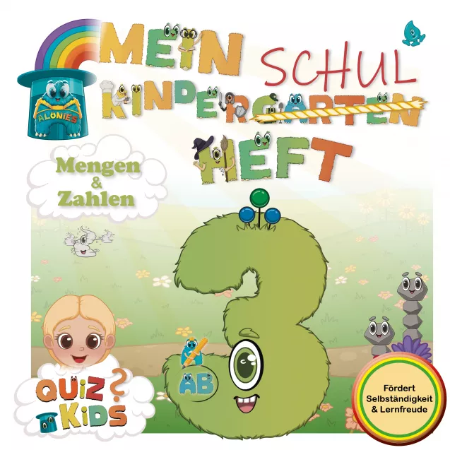 Das digitale Vorschulheft „Lucias erstes Abenteuer“ zeigt auf dem Cover Lucia mit der Alonie-Zahl 3 – mit drei Antennen und drei Zähnen. Das PDF-Heft ist speziell für Kinder ab 3 Jahren entwickelt worden, um spielerisch Mengen und Zahlen zu entdecken. Perfekt für Vorschule, Kita und frühe Förderung zu Hause.
