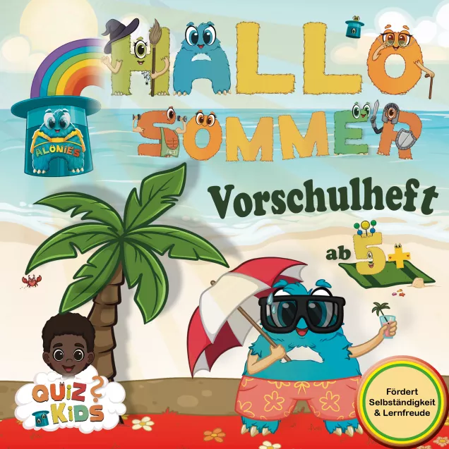 Cover – Hallo Sommer
Farbenfrohes Cover des Vorschul-Mitmachbuchs „Hallo Sommer – Vorschulspaß ab 5 Jahren“. Leo, die Hauptfigur, führt durch ein kindgerechtes Lernabenteuer mit vielfältigen Aufgaben zur Förderung von Selbstständigkeit, Kreativität und vorschulischen Kompetenzen. Das Heft ist reich illustriert, strukturiert aufgebaut und enthält typische Alonies-Elemente wie Sterne, Hüte und visuelle Verlaufsleisten. Ideal für Kinder ab 5 Jahren.