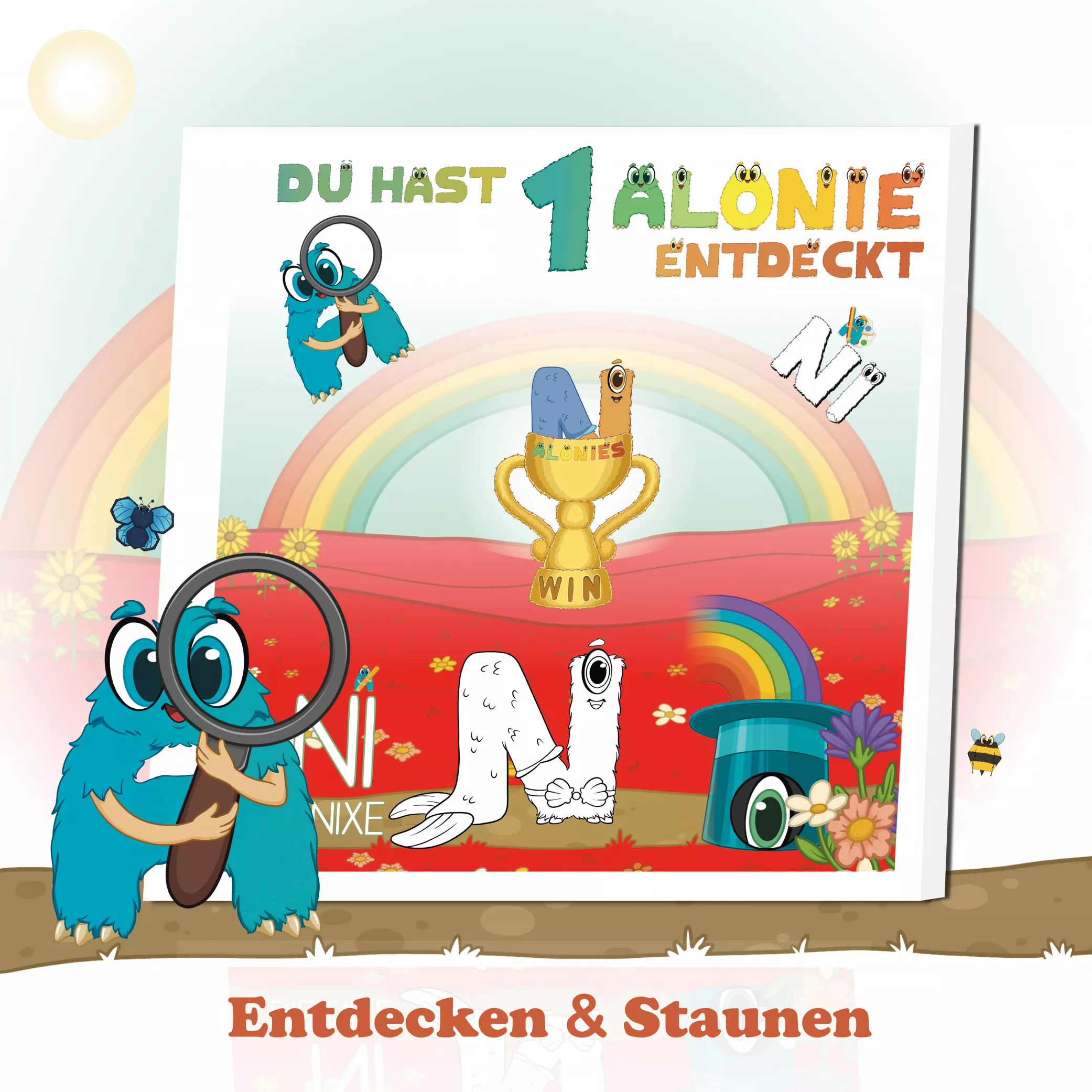 Entdecken & Staunen – Versteckte Alonies finden

Überall im Heft warten versteckte Alonies, Figuren und kleine Überraschungen, die Kinder neugierig machen. Diese liebevollen Details fördern Wahrnehmung, Aufmerksamkeit und Entdeckergeist – Lernen wird zum Abenteuer voller Staunen und Freude.