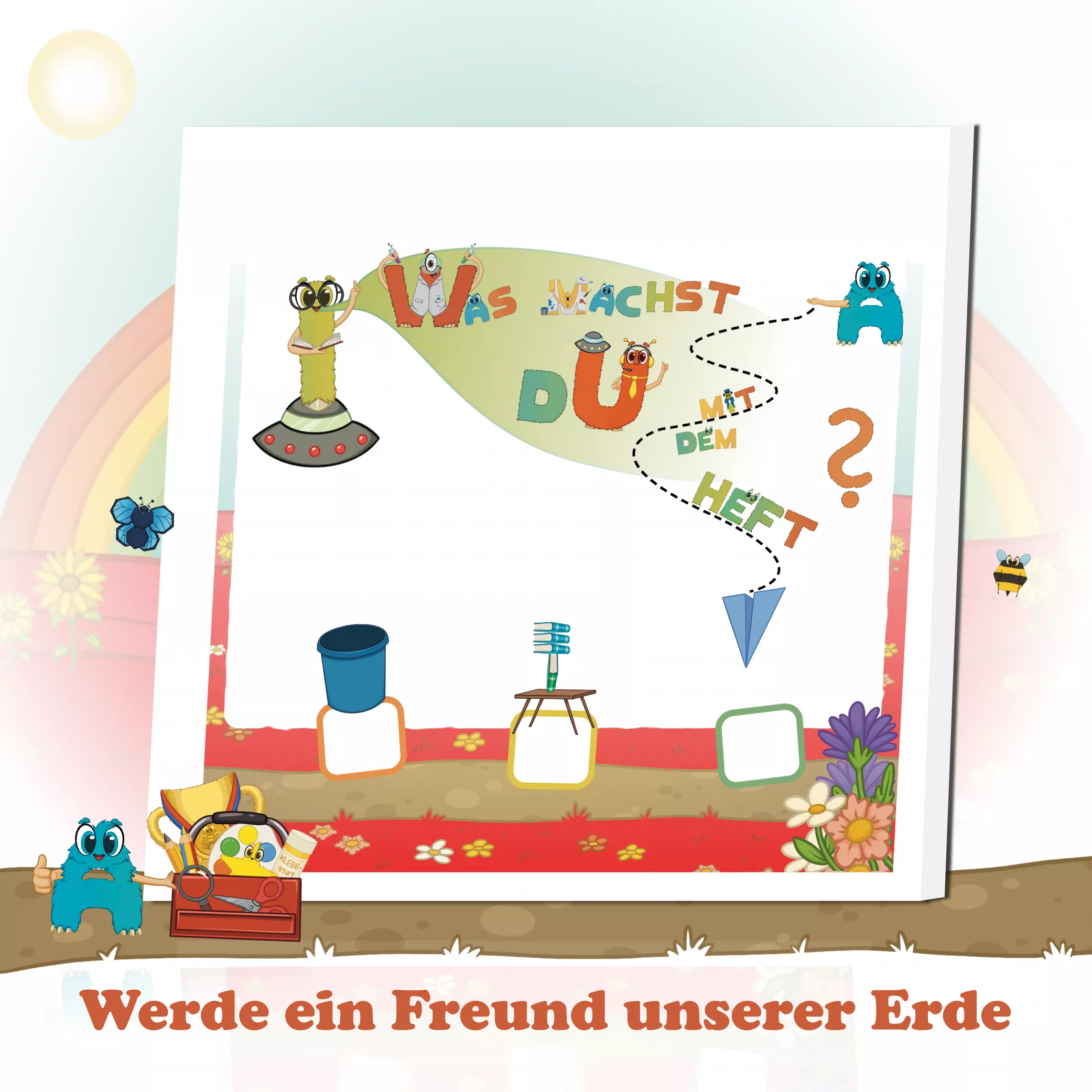 Freund unserer Erde – Nachhaltigkeit bewusst erleben

Mit der Aufgabe „Was machst du mit dem Heft?“ werden Kinder an Nachhaltigkeit herangeführt. Sie denken darüber nach, ob sie ihr Heft aufheben, verschenken oder recyceln möchten. So entsteht ein spielerisches Bewusstsein für Umwelt, Verantwortung und achtsames Handeln.