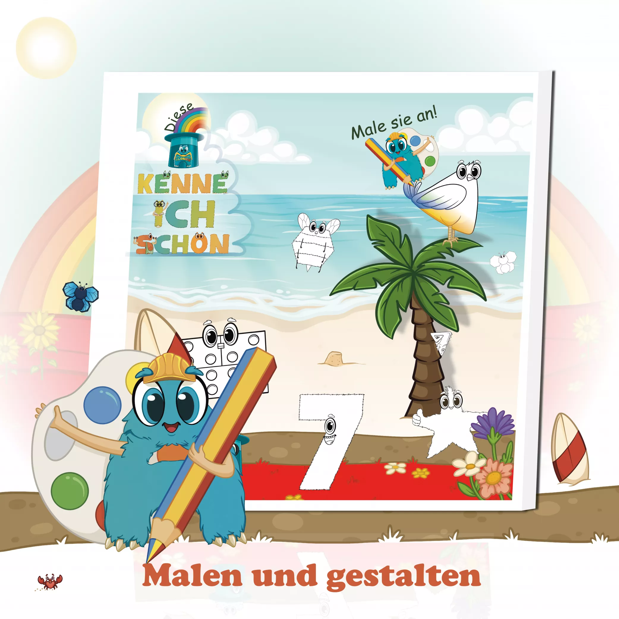 Malen und Gestalten
Sommerliche Mal- und Gestaltungsseiten mit Leo und den Alonies regen Kinder an, eigene Ideen zu verwirklichen. Durch Farben, Formen und kreative Aufgaben wird Fantasie gefördert und die Feinmotorik spielerisch trainiert. Perfekt für Vorschulkinder mit Freude am Malen.