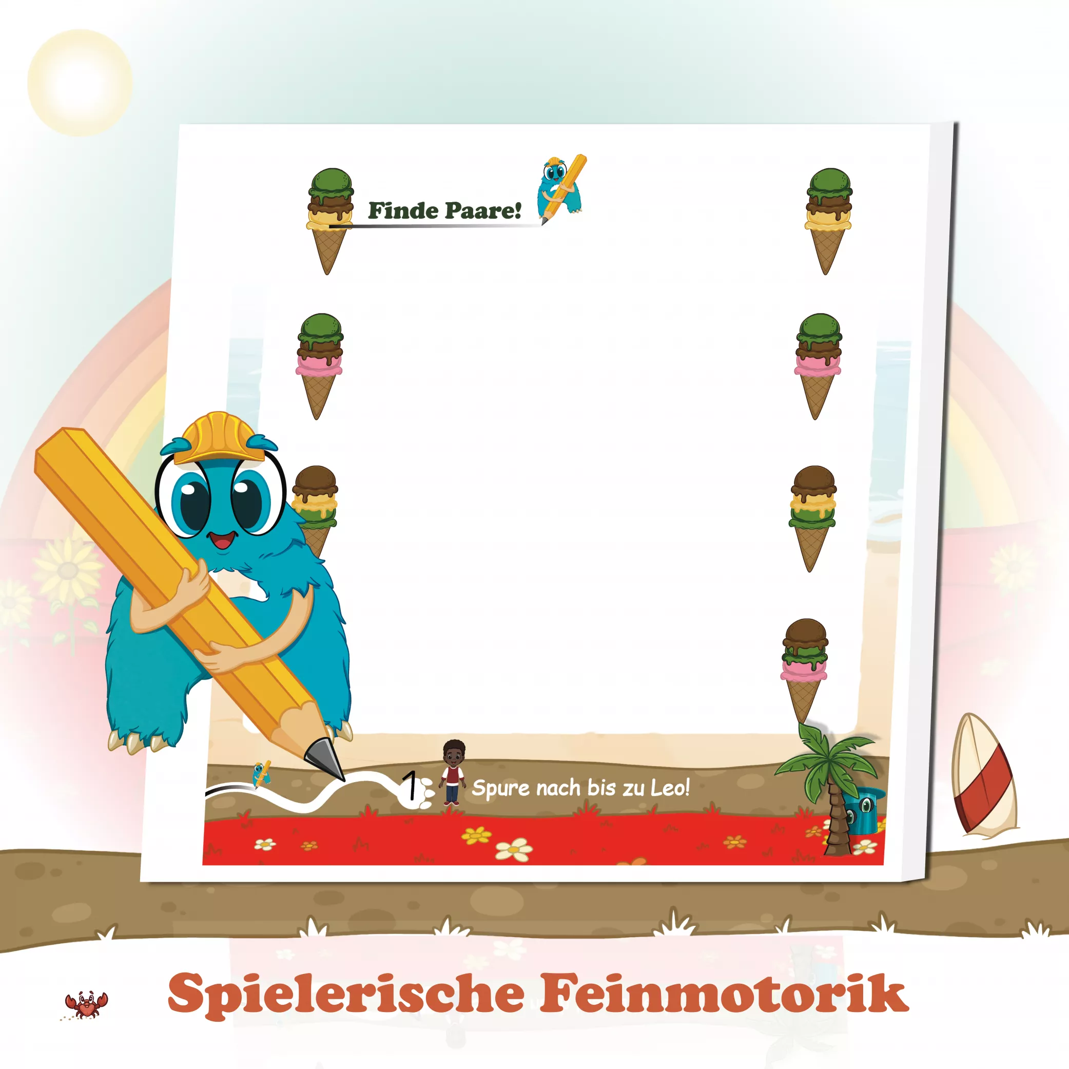 Spielerische Feinmotorik
Mit jeder Seite trainieren Kinder ihre Feinmotorik auf spielerische Weise: Die Verlaufsspuren werden schmaler und enthalten kleine Hindernisse, die genaues Nachspuren erfordern. So üben Kinder Konzentration, Hand-Auge-Koordination und Ausdauer – Schritt für Schritt und mit Spaß am Lernen.
