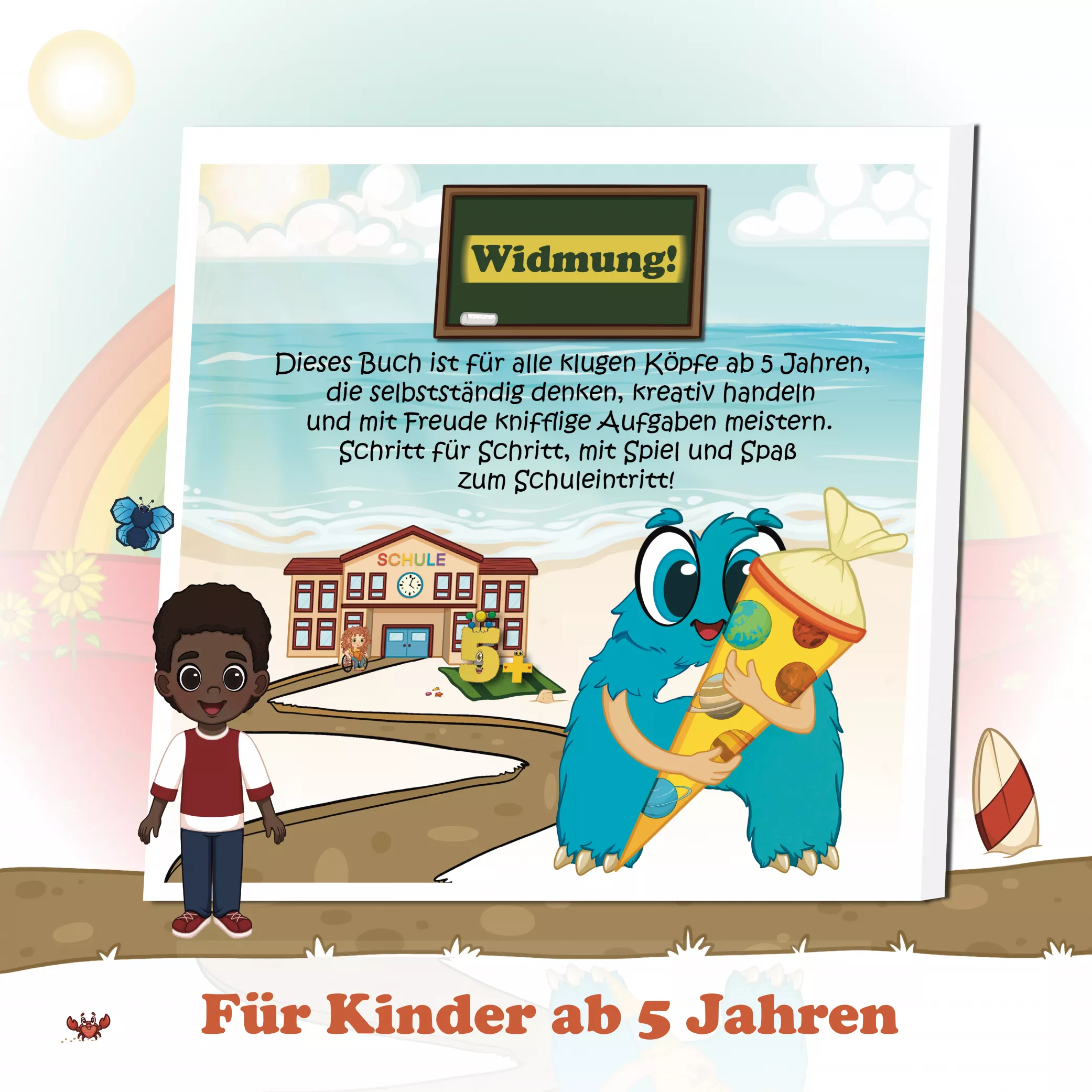Für Kinder ab fünf Jahren – die Widmung
Dieses Buch ist allen Kindern ab fünf Jahren gewidmet, die neugierig, kreativ und selbstständig lernen möchten. Für alle klugen Köpfe, die Freude am Denken, Malen und Entdecken haben. Schritt für Schritt – mit Spiel und Spaß zum Schuleintritt, mit Leo und den Alonies.