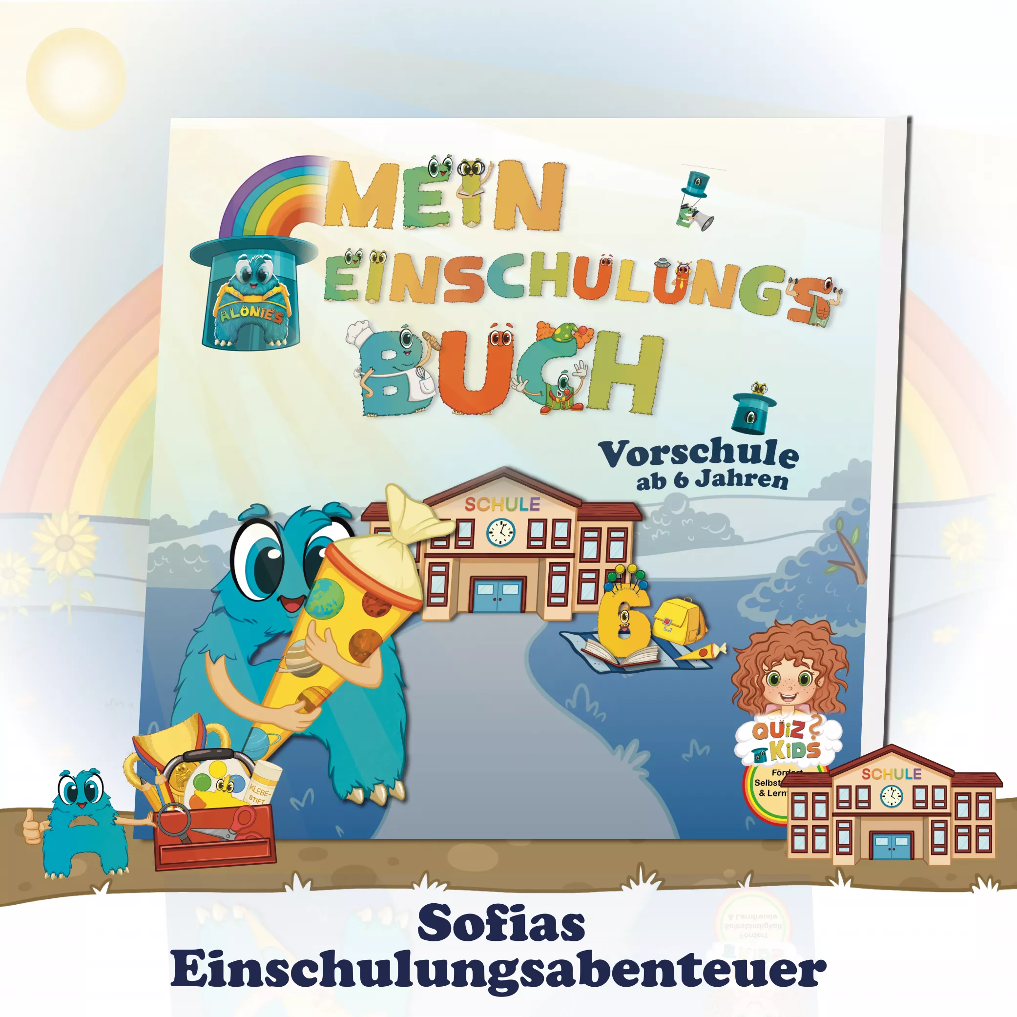Einschulungsbuch Vorschule ab 6 Jahren – ideales Geschenk für die Schultüte. Spielerisches und selbstständiges Lernen mit den Alonis, inklusive Zahlen schreiben, Buchstaben lernen, Rätsel lösen und versteckte Hüte entdecken. Kindgerechte Illustrationen fördern Konzentration, Feinmotorik und Motivation beim Schuleintritt.