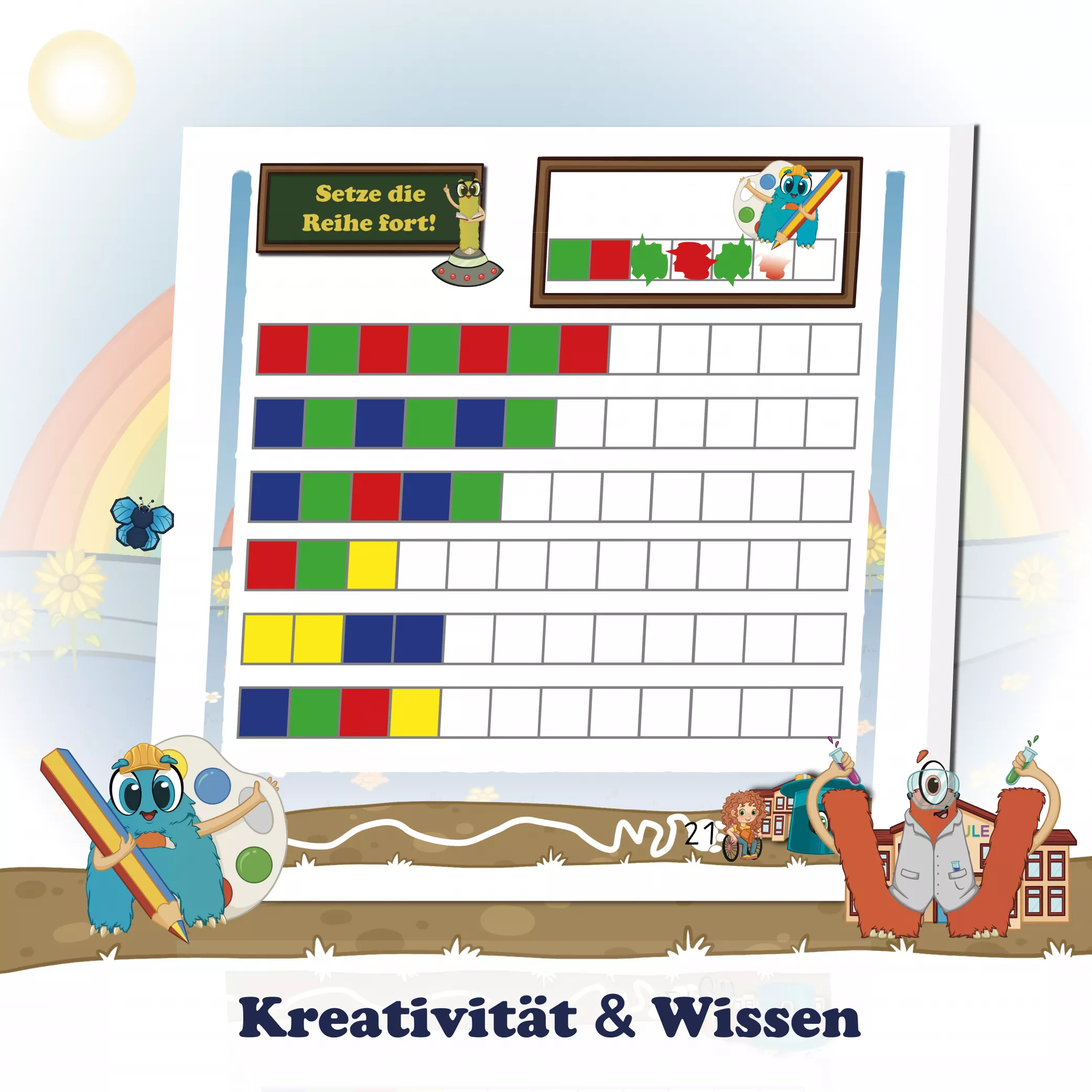 Kreativität trifft Wissen

In Sofias Einschulungsabenteuer verbinden sich Kreativität und Wissen auf kindgerechte Weise. Kinder gestalten, vergleichen, bilden Reihen und entdecken Strukturen. Spielerisch entwickeln sie grundlegende Kompetenzen für Mathematik und Sprache – und erfahren, wie viel Spaß Lernen machen kann, wenn man selbst aktiv wird.