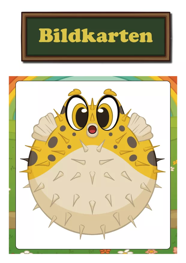 Start der Bildkarten / Tafelmaterial – Kugelfisch Kuh

Tafelmaterial zum Kindergartenheft mit dem Aloni Ku, dem Kugelfisch. Die Bildkarten dienen als Einstieg ins Thema Formen, fördern Wahrnehmung, Sprache und das Verstehen von Teil-Ganzes-Beziehungen. Ideal zur Arbeit im Stuhlkreis, an der Magnettafel oder als visuelle Unterstützung in der Freiarbeit.