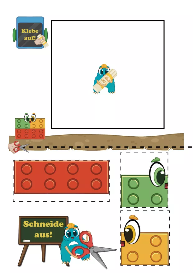 Arbeitsblatt – Baustein ausschneiden (Teil-Ganzes)

Kindergarten-Arbeitsblatt mit Ausschneideübung zum Baustein Bau. Kinder schneiden, kleben und setzen Formen zusammen – dabei trainieren sie Feinmotorik, räumliches Denken und Teil-Ganzes-Beziehungen. Fördert präzises Arbeiten, Konzentration und die Entwicklung grafomotorischer Fähigkeiten.