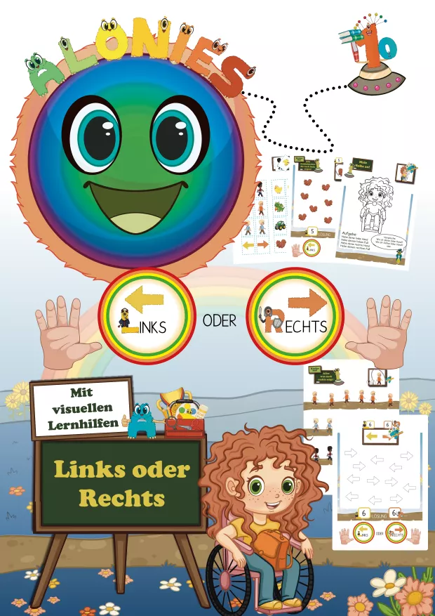 Links und rechts sicher unterscheiden lernen – alltagsnah und kindgerecht

Dieses Lern- und Übungsheft hilft Kindern dabei, links und rechts Schritt für Schritt zu verstehen und sicher anzuwenden.
Die Übungen orientieren sich bewusst an der Lebenswelt der Kinder: am eigenen Körper, an Bewegungen, an Richtungen und an alltäglichen Situationen.

Durch klare Bilder, einfache Aufgabenstellungen und wiederkehrende Orientierungshilfen wird links und rechts nicht abgefragt, sondern handelnd erlebt.
So entsteht Sicherheit – ohne Druck.