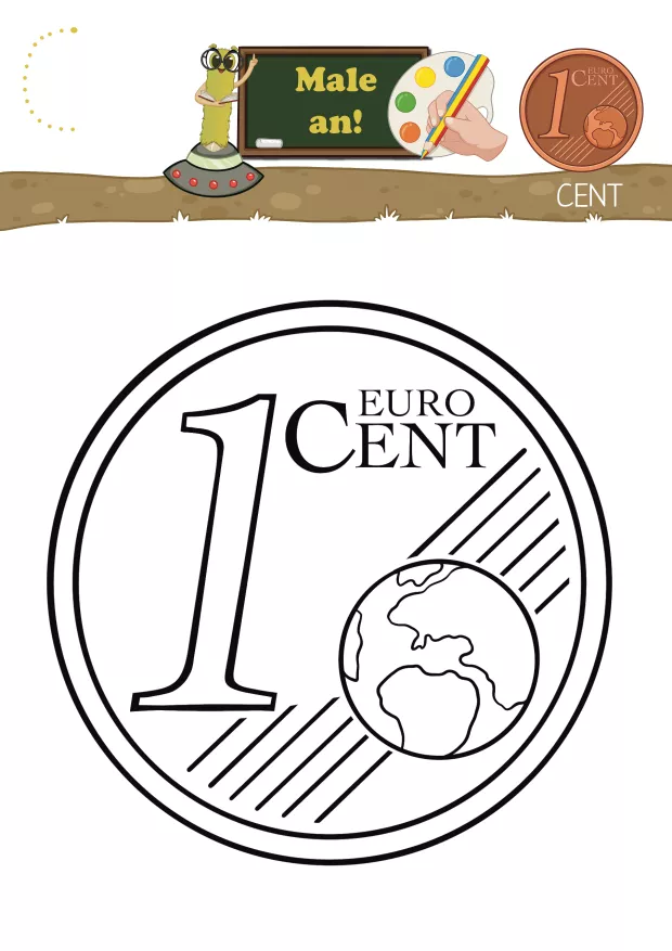 Arbeitsblatt zum Buchstaben C: Der Cent wird ausgeschnitten und aufgeklebt, während der Buchstabe C kindgerecht nachgespurt wird. Die Aufgabe fördert Feinmotorik, visuelle Wahrnehmung, Konzentration und Buchstabenform-Erkennung.