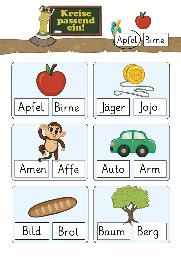 Beispielseite aus dem Alonies-Lesematerial, auf der Kinder einfache Wörter vollständig in Großbuchstaben nachspuren. Diese Seite unterstützt den Einstieg ins Lesen, fördert die Buchstabensicherheit und bereitet gezielt auf den Übergang zu Kleinbuchstaben vor.