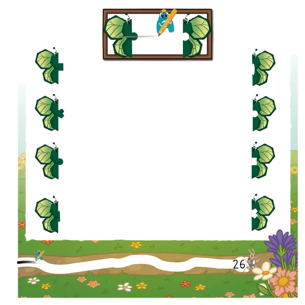 Hier setzen die Kinder Puzzleteile zusammen und erkennen Schmetterlinge. Die Aufgabe fördert genaues Hinschauen, das Erkennen von Formen und das Zusammensetzen von Einzelteilen zu einem Ganzen – spielerisch und motivierend.